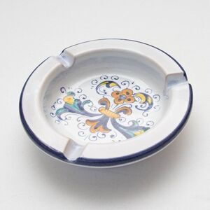 Round Ceramic Italian Ashtray Hand Painted Pottery Floral Signed S Gimignano 5"